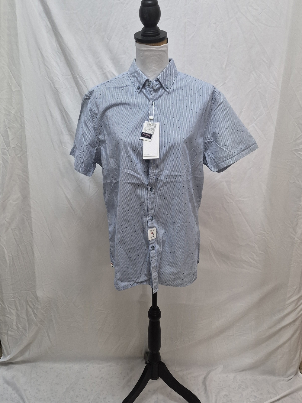 Denim & Flower Light Blue Micro-Print Short-Sleeve Button-Down Shirt